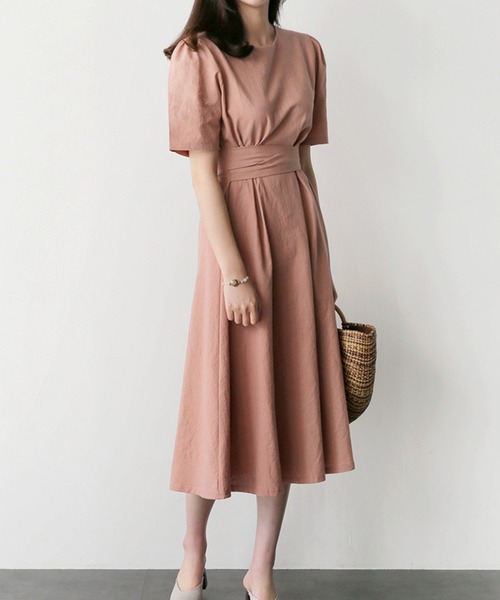 Lea sienna(リーシェンナ)の「リネンのシンプルAラインワンピース(ワンピース・レディース・ホワイト/ピンク/ブルー・S/XL/M/L)」の11枚目の写真