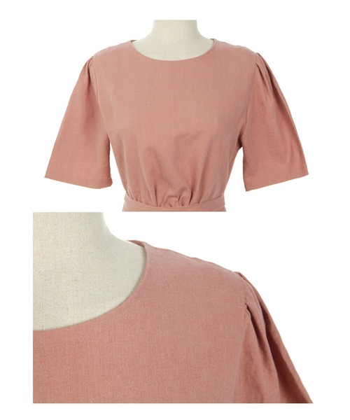 Lea sienna(リーシェンナ)の「リネンのシンプルAラインワンピース(ワンピース・レディース・ホワイト/ピンク/ブルー・S/XL/M/L)」の15枚目の写真