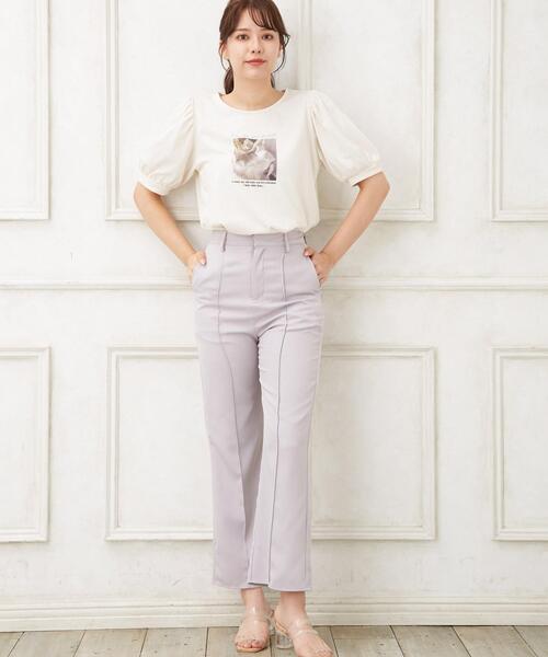 Allamanda（アラマンダ）の「NEWCatパフTシャツ（Tシャツ/カットソー・レディース・ピンク/ホワイト系その他/ピンク系/オフホワイト・M）」の9枚目の写真