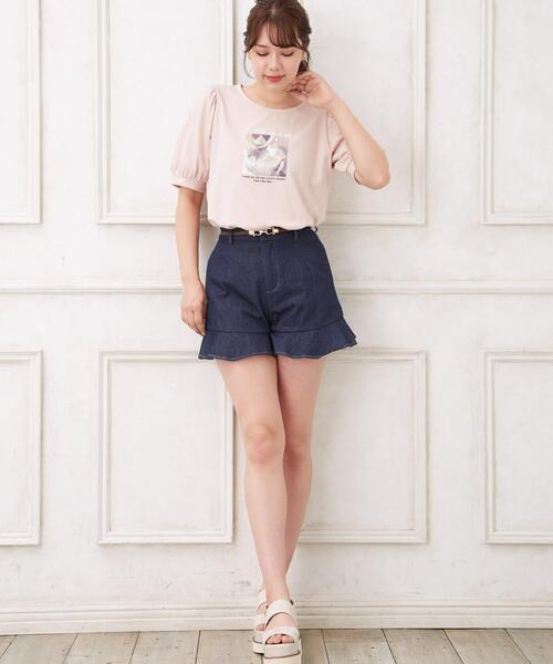 Allamanda（アラマンダ）の「NEWCatパフTシャツ（Tシャツ/カットソー・レディース・ピンク/ホワイト系その他/ピンク系/オフホワイト・M）」の10枚目の写真