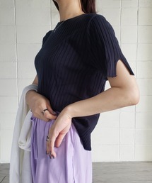 【数量限定販売】リネンブレンドスリット半袖リブニット