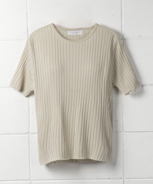 me+em select(ミームセレクト)の「【数量限定販売】リネンブレンドスリット半袖リブニット(Tシャツ/カットソー・レディース・ベージュ/ネイビー/ピンク/イエロー・FREE)」の7枚目の写真
