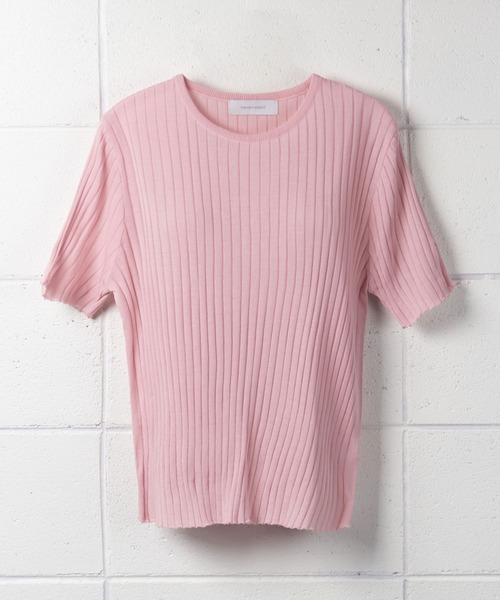 me+em select(ミームセレクト)の「【数量限定販売】リネンブレンドスリット半袖リブニット(Tシャツ/カットソー・レディース・ベージュ/ネイビー/ピンク/イエロー・FREE)」の10枚目の写真