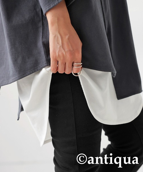 antiqua（アンティカ）の「レイヤードキャミソール（キャミソール・レディース・オフホワイト/ブラック・FREE）」の5枚目の写真