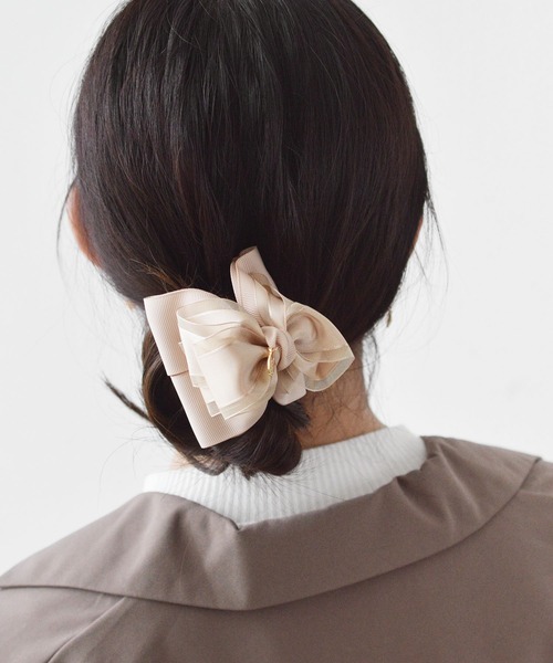 ma chere Cosette?(マシェールコゼット)の「重ねリボンバンスクリップ(バレッタ/ヘアクリップ・レディース・ブラック/ベージュ/ネイビー・FREE)」の3枚目の写真