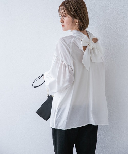 A part by（アパートバイ）の「ハイネックボウタイブラウス　218263（シャツ/ブラウス・レディース・オフホワイト/チャコールグレー・FREE）」の12枚目の写真