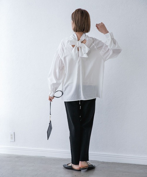 A part by（アパートバイ）の「ハイネックボウタイブラウス　218263（シャツ/ブラウス・レディース・オフホワイト/チャコールグレー・FREE）」の6枚目の写真