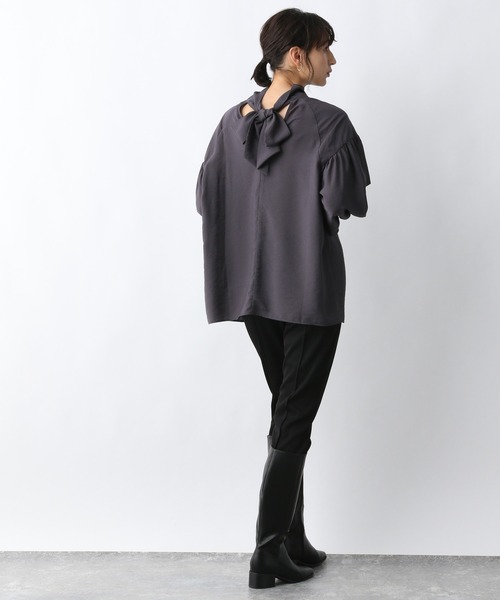 A part by（アパートバイ）の「ハイネックボウタイブラウス　218263（シャツ/ブラウス・レディース・オフホワイト/チャコールグレー・FREE）」の13枚目の写真