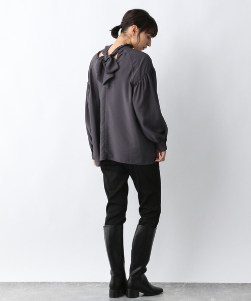 A part by（アパートバイ）の「ハイネックボウタイブラウス　218263（シャツ/ブラウス・レディース・オフホワイト/チャコールグレー・FREE）」の4枚目の写真