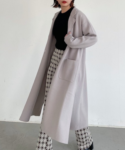 PAGEBOY（ページボーイ）の「ニットチェスターコート（その他アウター・レディース・ブラック/ブラウン系その他/グレイッシュベージュ・FREE）」の3枚目の写真