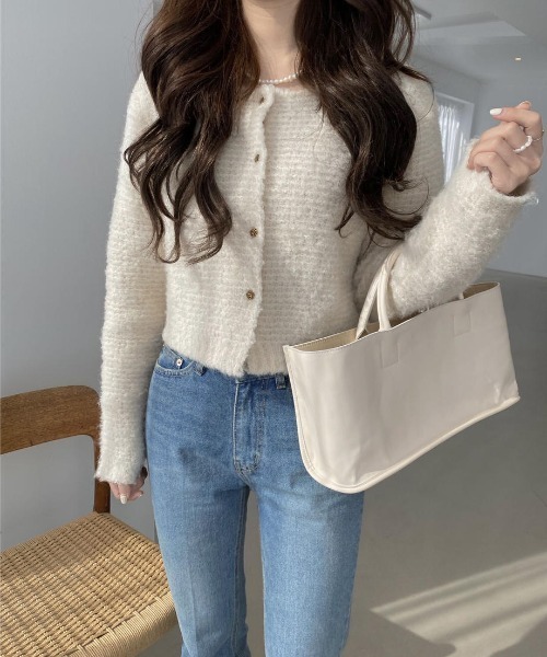 mood for a day（ムードフォーアデイ）の「romance cardigan / クロップドボアカーディガン（カーディガン/ボレロ・レディース・アイボリー/グレー・FREE）」の3枚目の写真