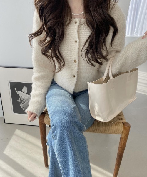 mood for a day（ムードフォーアデイ）の「romance cardigan / クロップドボアカーディガン（カーディガン/ボレロ・レディース・アイボリー/グレー・FREE）」の8枚目の写真