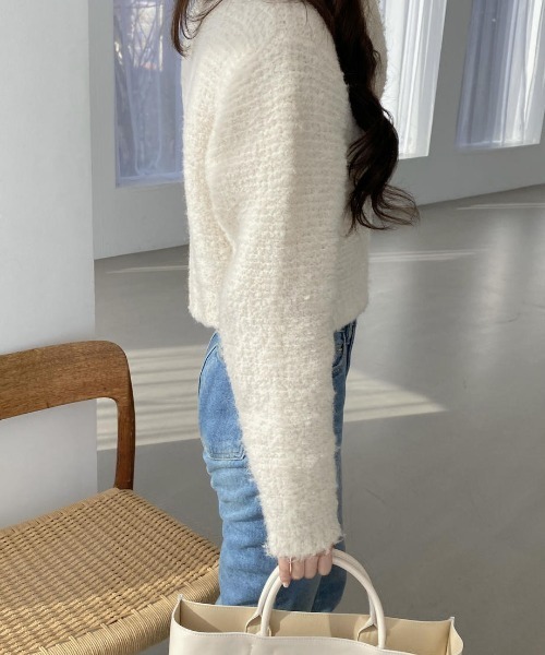 mood for a day（ムードフォーアデイ）の「romance cardigan / クロップドボアカーディガン（カーディガン/ボレロ・レディース・アイボリー/グレー・FREE）」の6枚目の写真