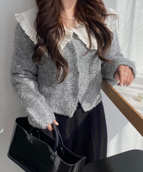 mood for a day（ムードフォーアデイ）の「romance cardigan / クロップドボアカーディガン（カーディガン/ボレロ・レディース・アイボリー/グレー・FREE）」の7枚目の写真