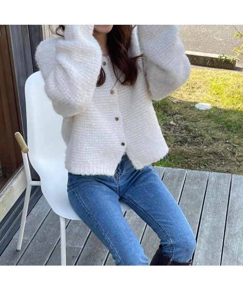 mood for a day（ムードフォーアデイ）の「romance cardigan / クロップドボアカーディガン（カーディガン/ボレロ・レディース・アイボリー/グレー・FREE）」の18枚目の写真