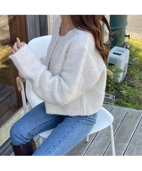 mood for a day（ムードフォーアデイ）の「romance cardigan / クロップドボアカーディガン（カーディガン/ボレロ・レディース・アイボリー/グレー・FREE）」の19枚目の写真