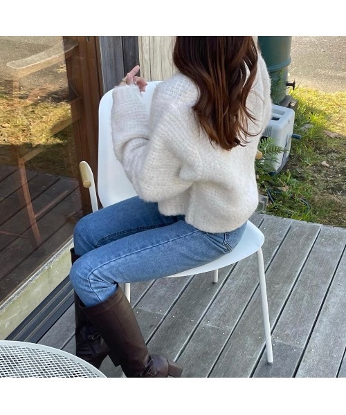 mood for a day（ムードフォーアデイ）の「romance cardigan / クロップドボアカーディガン（カーディガン/ボレロ・レディース・アイボリー/グレー・FREE）」の17枚目の写真