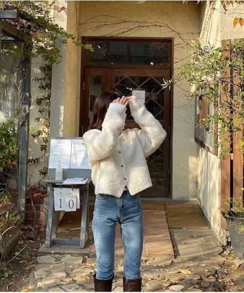 mood for a day（ムードフォーアデイ）の「romance cardigan / クロップドボアカーディガン（カーディガン/ボレロ・レディース・アイボリー/グレー・FREE）」の21枚目の写真