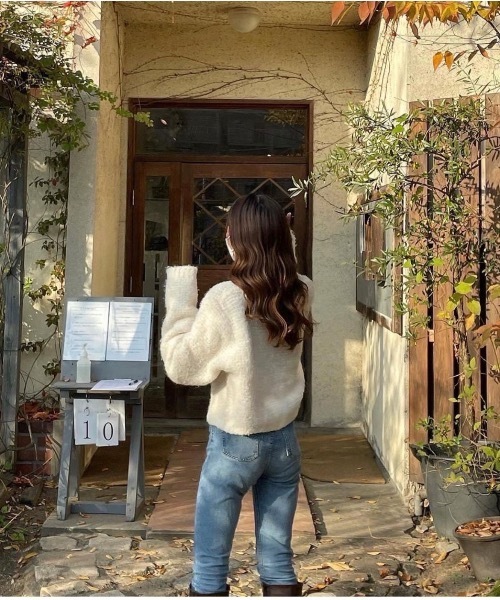 mood for a day（ムードフォーアデイ）の「romance cardigan / クロップドボアカーディガン（カーディガン/ボレロ・レディース・アイボリー/グレー・FREE）」の20枚目の写真