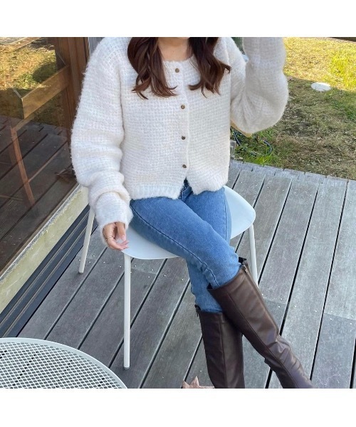 mood for a day（ムードフォーアデイ）の「romance cardigan / クロップドボアカーディガン（カーディガン/ボレロ・レディース・アイボリー/グレー・FREE）」の16枚目の写真