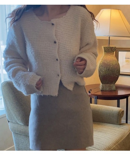 mood for a day（ムードフォーアデイ）の「romance cardigan / クロップドボアカーディガン（カーディガン/ボレロ・レディース・アイボリー/グレー・FREE）」の12枚目の写真