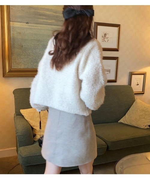 mood for a day（ムードフォーアデイ）の「romance cardigan / クロップドボアカーディガン（カーディガン/ボレロ・レディース・アイボリー/グレー・FREE）」の14枚目の写真