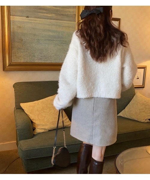 mood for a day（ムードフォーアデイ）の「romance cardigan / クロップドボアカーディガン（カーディガン/ボレロ・レディース・アイボリー/グレー・FREE）」の13枚目の写真