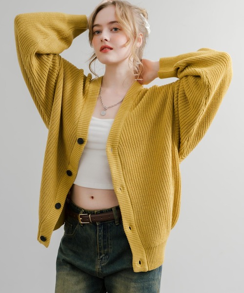 Rocky Monroe（ロッキーモンロー）の「ハイバルキー片畦編み オーバーサイズ ウォッシャブルニット ビッグシルエットカーディガン（カーディガン/ボレロ・メンズ・ネイビー/ケリーグリーン/ダークブラウン/ブラック/ライトグレー/オフホワイト/チャコールグレー/グレイッシュベージュ/サックスブルー/マスタード/パープル/ロイヤルブルー/オレンジ/ピンク/ライトグリーン・LL/M/L）」の17枚目の写真