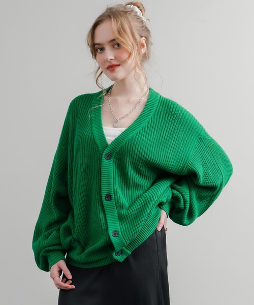 Rocky Monroe（ロッキーモンロー）の「ハイバルキー片畦編み オーバーサイズ ウォッシャブルニット ビッグシルエットカーディガン（カーディガン/ボレロ・メンズ・ネイビー/ケリーグリーン/ダークブラウン/ブラック/ライトグレー/オフホワイト/チャコールグレー/グレイッシュベージュ/サックスブルー/マスタード/パープル/ロイヤルブルー/オレンジ/ピンク/ライトグリーン・LL/M/L）」の18枚目の写真