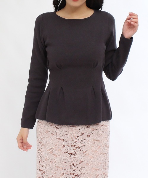 TRUDEA（トルディア）の「総針ペプラムニット（ニット/セーター・レディース・ブラック/アイボリー/チャコールグレー/ピンク・LARGE/MEDIUM）」の13枚目の写真