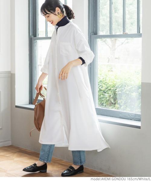 coca(coca)(コカ)の「スタンドカラーシャツワンピース(シャツワンピース・レディース・ホワイト/グリーン・M/L)」の15枚目の写真