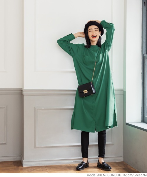 coca(coca)(コカ)の「スタンドカラーシャツワンピース(シャツワンピース・レディース・ホワイト/グリーン・M/L)」の9枚目の写真