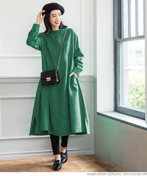 coca(coca)(コカ)の「スタンドカラーシャツワンピース(シャツワンピース・レディース・ホワイト/グリーン・M/L)」の5枚目の写真