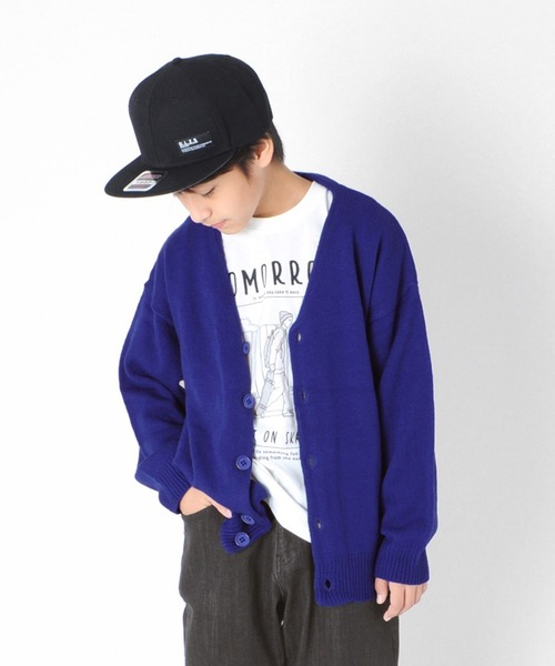 GLAZOS（グラソス）の「ニット・ドロップショルダーカーディガン【マシンウォッシャブル】（カーディガン/ボレロ・キッズ・ブラック/レッド/カーキ/ブルー・130cm/140cm/150cm/160cm/170cm）」の4枚目の写真