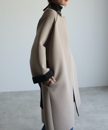 ap retro | 配色ボンディングノーカラーロングコート(ノーカラーコート)
