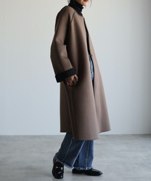 ap retro | 配色ボンディングノーカラーロングコート(ノーカラーコート)