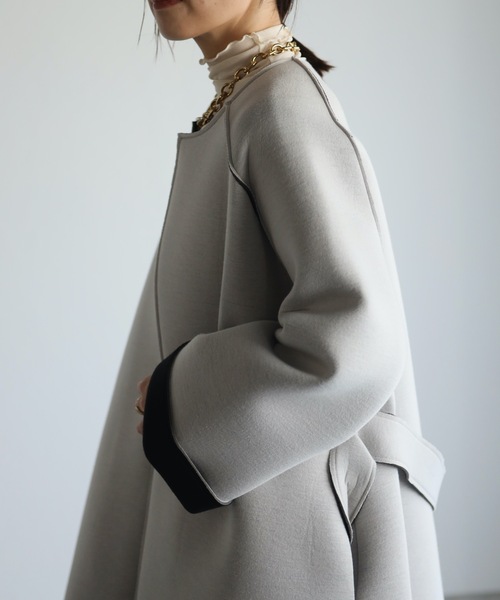 ap retro（アプレトロ）の「配色ボンディングノーカラーロングコート（ノーカラーコート・レディース・ベージュ/グレー/モカ/ブラック・MEDIUM/LARGE）」の15枚目の写真