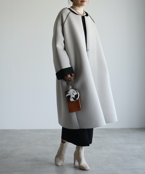 ap retro（アプレトロ）の「配色ボンディングノーカラーロングコート（ノーカラーコート・レディース・ベージュ/グレー/モカ/ブラック・MEDIUM/LARGE）」の20枚目の写真