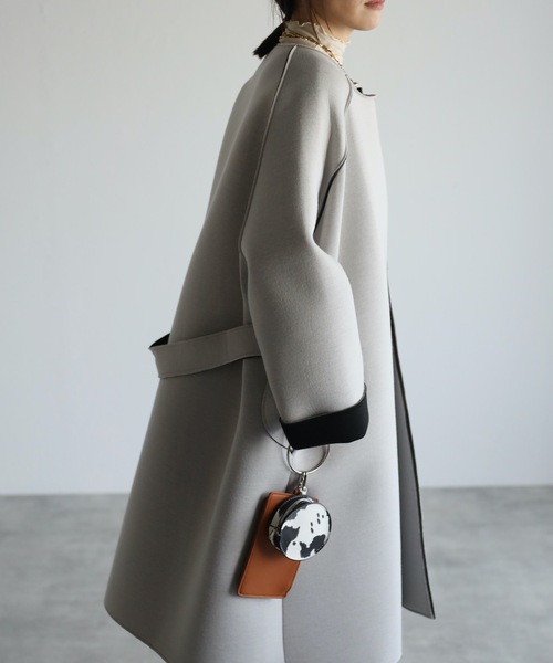 ap retro（アプレトロ）の「配色ボンディングノーカラーロングコート（ノーカラーコート・レディース・ベージュ/グレー/モカ/ブラック・MEDIUM/LARGE）」の21枚目の写真