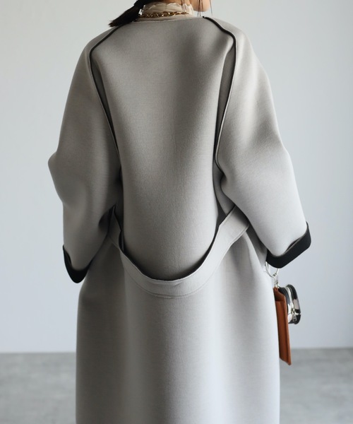 ap retro（アプレトロ）の「配色ボンディングノーカラーロングコート（ノーカラーコート・レディース・ベージュ/グレー/モカ/ブラック・MEDIUM/LARGE）」の22枚目の写真