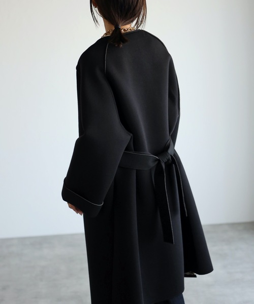ap retro（アプレトロ）の「配色ボンディングノーカラーロングコート（ノーカラーコート・レディース・ベージュ/グレー/モカ/ブラック・MEDIUM/LARGE）」の13枚目の写真