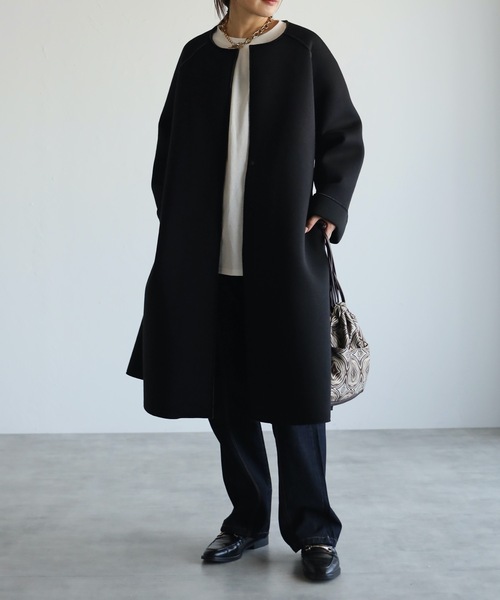 ap retro（アプレトロ）の「配色ボンディングノーカラーロングコート（ノーカラーコート・レディース・ベージュ/グレー/モカ/ブラック・MEDIUM/LARGE）」の5枚目の写真