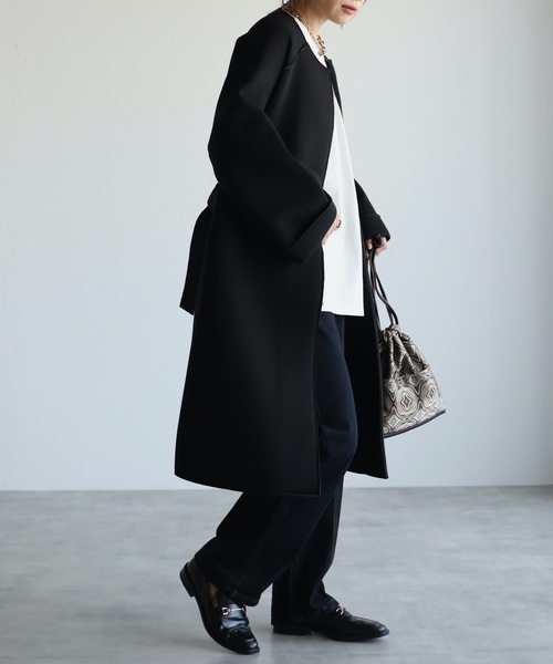 ap retro（アプレトロ）の「配色ボンディングノーカラーロングコート（ノーカラーコート・レディース・ベージュ/グレー/モカ/ブラック・MEDIUM/LARGE）」の8枚目の写真