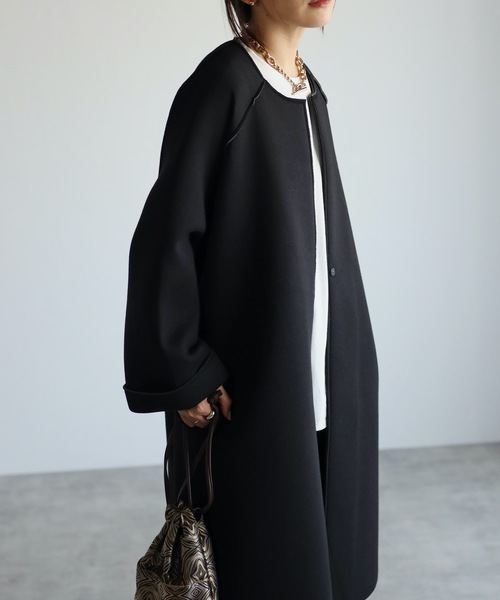ap retro（アプレトロ）の「配色ボンディングノーカラーロングコート（ノーカラーコート・レディース・ベージュ/グレー/モカ/ブラック・MEDIUM/LARGE）」の10枚目の写真