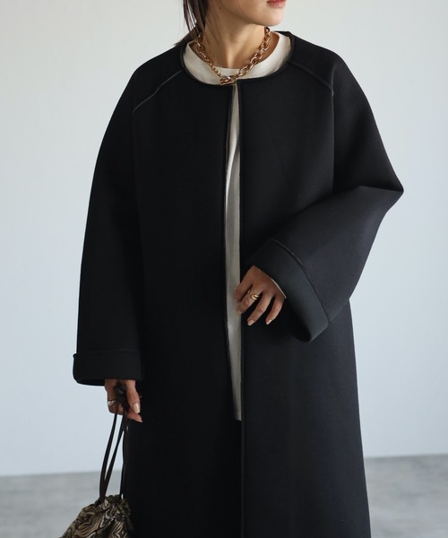 ap retro（アプレトロ）の「配色ボンディングノーカラーロングコート（ノーカラーコート・レディース・ベージュ/グレー/モカ/ブラック・MEDIUM/LARGE）」の11枚目の写真