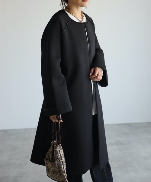 ap retro（アプレトロ）の「配色ボンディングノーカラーロングコート（ノーカラーコート・レディース・ベージュ/グレー/モカ/ブラック・MEDIUM/LARGE）」の12枚目の写真