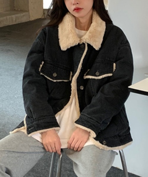 Doula Doula(ドゥーラドゥーラ)の「デニムボアジャケット(デニムジャケット・レディース・ブラック/ブルー・M/L)」の9枚目の写真