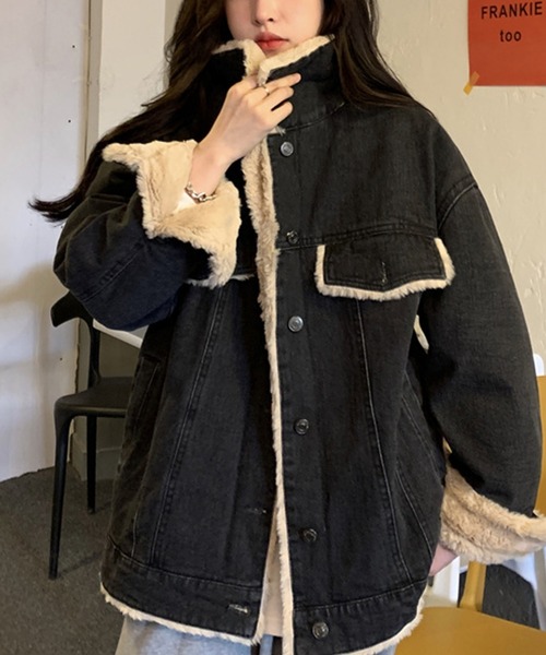 Doula Doula(ドゥーラドゥーラ)の「デニムボアジャケット(デニムジャケット・レディース・ブラック/ブルー・M/L)」の4枚目の写真