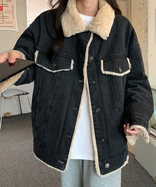 Doula Doula(ドゥーラドゥーラ)の「デニムボアジャケット(デニムジャケット・レディース・ブラック/ブルー・M/L)」の6枚目の写真