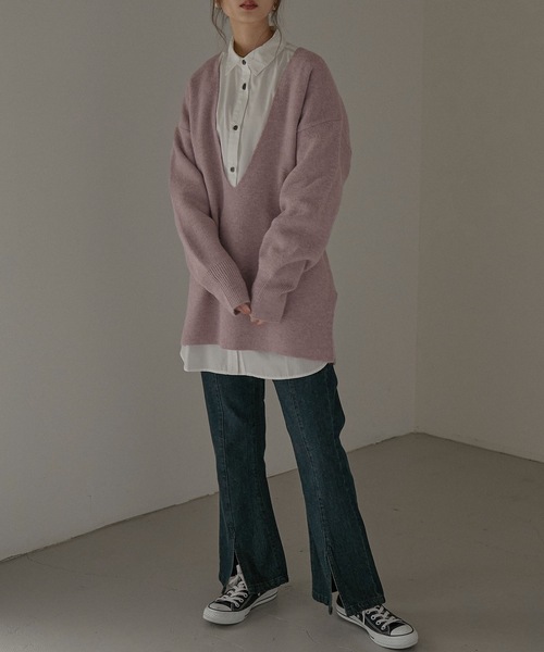 Fashion Letter(ファッションレター)の「深Vネックニットプルオーバー(ニット/セーター・レディース・アイボリー/ブラック/グレイッシュベージュ/ベージュ/ピンク・M)」の15枚目の写真